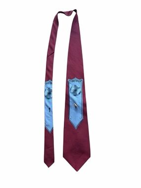 Vintage Vicky Davis "Open Up" Silk Tie Burgundy Red 3D Keyhole & Door Lock Decor